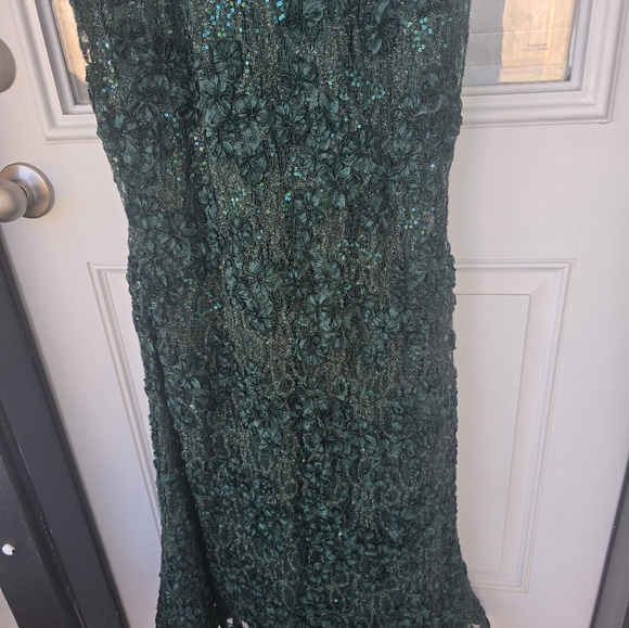 $259 XSCAPE Soutache Cap Sleeve Asymmetric Neck Long Dress Sz 8 Green Holiday - Picture 6 of 16